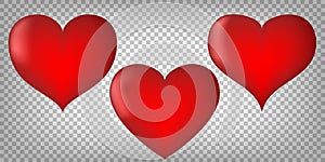 Hearts with shading on transparent background. Emotion symbols. photo