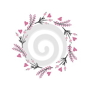 Hearts shape round wreath, valentine's day greetings, romantic lovely cute vector frame template