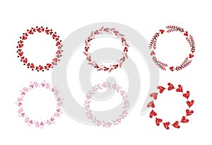 Hearts shape round wreath, valentine's day greetings, romantic lovely cute vector frame template