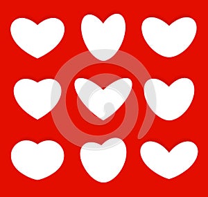 Hearts shapes icons collection, love symbols set vector illustration. Saint Valintines Day isolated abstract red color photo