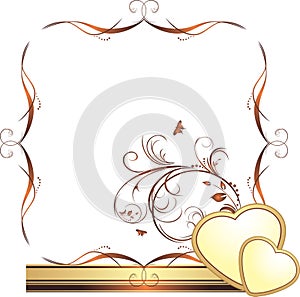 Hearts and sprig. Decorative frame for design