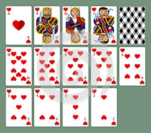 Hearts suit playing cards in funny modern flat style