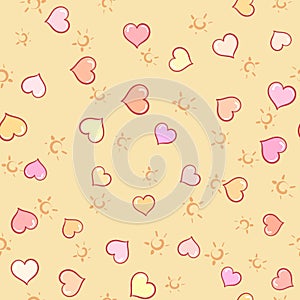 Hearts and sun on seamless background
