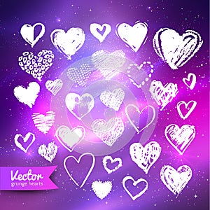 Hearts on ultraviolet space background
