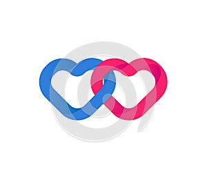 Hearts union, Unification of Hearts. Loving red and blue hearts. Love symbol and happiness of a couple in love. Wedding photo