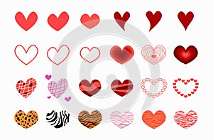 Hearts vector set. Design love symbols elements isolated. Collection of creative heart shapes to Valentines day or wedding