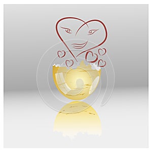 Hearts; vector set Golden shell,and heart, photo