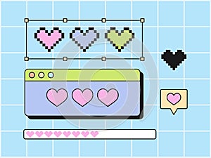 Hearts, Vintage Aesthetic Newsletter Email And Chat, Vaporwave Desktop Templates. 90s And 2000s Dialog Windows