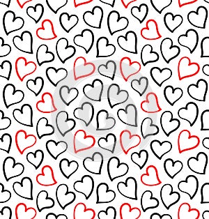 Hearts on the white background. Seamless pattern for Saint Valentine`s Day Cards.