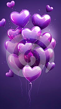 Heartshaped Balloons Plum Purple Birth Day Celebration Greeting Card Design. Generative AI