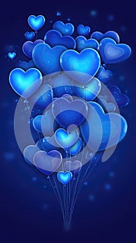 Heartshaped Balloons Royal Blue Birth Day Celebration Greeting Card Design. Generative AI