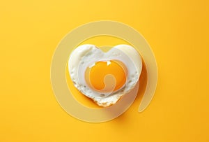 heartshaped fried egg on yellow background
