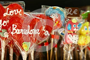 Heartshaped lollipops in Barcelona, Spain photo