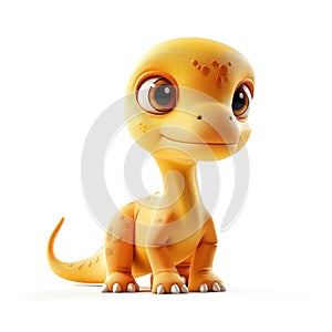A heartwarming 3D illustration of a baby dinosaur with big, soulful eyes