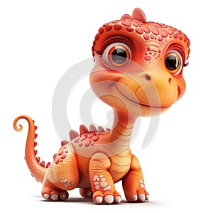 A heartwarming 3D illustration of a baby dinosaur with big, soulful eyes