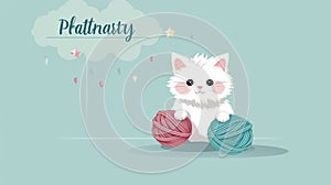 heartwarming birthday card with a cartoon-style cat playing with a ball of yarn along with the words Purr-fect