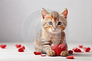 Heartwarming Cat on White Background: Perfect for Valentine\'s Day Love