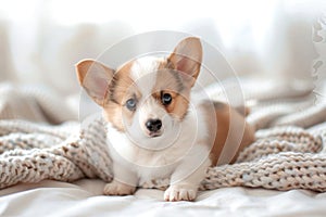 A heartwarming Corgi puppy lounges with innocence