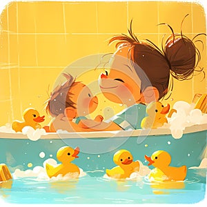Heartwarming Family Bath Time with Ducks