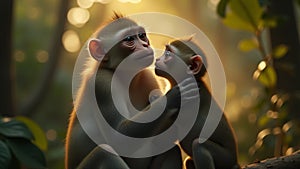 heartwarming image of a mother monkey caring for her baby