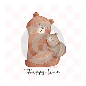 Heartwarming Mothers Day Bear Mom and Baby Cub cuddle hand Adorable watercolor illustration