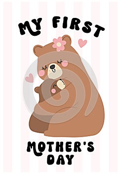Heartwarming Mothers Day Bear Mom hug Baby Cub Adorable Greeting Card bnner Illustration