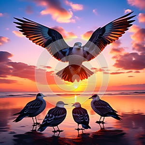 Heartwarming Sky Ballet: Birds Forming a Heart Shape Against an Amazing Sunset