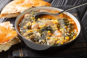 Hearty Black Sea Soup Kale or Karalahana CorbasÄ± close-up in a bowl. horizontal
