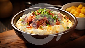 Hearty bowl of grits with delicious toppings