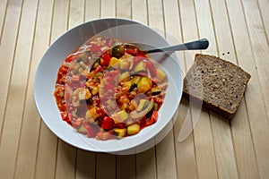 A hearty bowl of lecso, spicy vegetarian stew