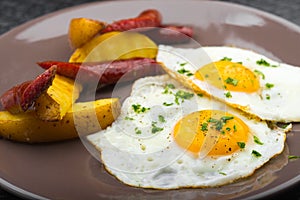 Hearty breakfast of eggs