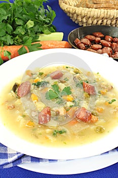 Hearty cabbage soup with Mettwurst sausage