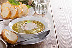 Hearty chicken split pea soup