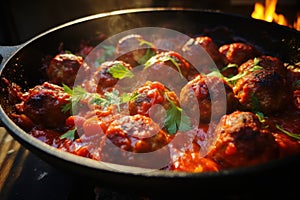 Hearty Cooked meatballs. Generate Ai