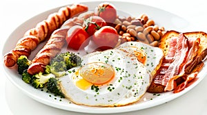 Hearty English Breakfast Spread on a Table With Eggs, Bacon, and Beans, AI Generatet