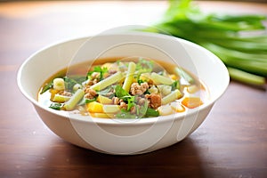 hearty minestrone with beans and celery chunks