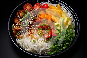 Hearty Rice noodles bowl. Generate Ai