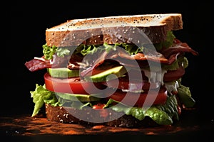 Hearty Sandwich with beef and onion. Generate Ai