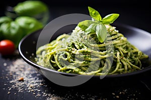 Hearty Spaghetti spinach pesto. Generate Ai