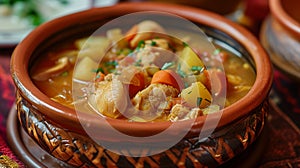 Hearty Traditional Stew with Chicken and Vegetables in a Clay Pot - A Comfort Food Classic