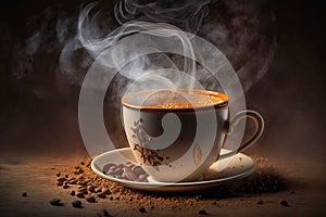 Heat coffee cup on the dark background