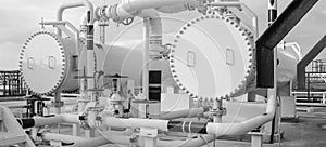 Heat exchangers in a refinery. The equipment for
