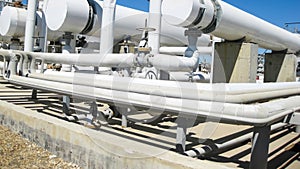 Heat exchangers in a refinery. The equipment for oil