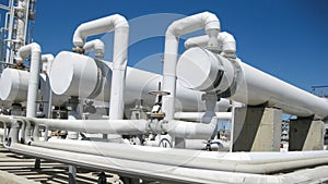 Heat exchangers in a refinery. The equipment for oil