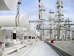 Heat exchangers in a refinery. The equipment for oil refining