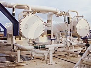 Heat exchangers in a refinery. The for oil refining