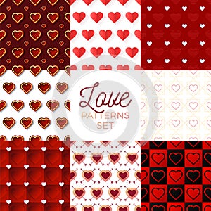 Heat pattern set. Heart seamless pattern vector illustration with creative shape in geometric style. Love background design.