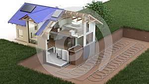 Heat Pump, ground source, 3D illustration