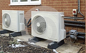 Heat pump installation on a modern house