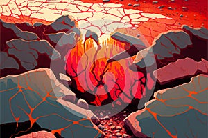 Heat red cracked ground texture, digital illustration painting artwork, poetic scenery background